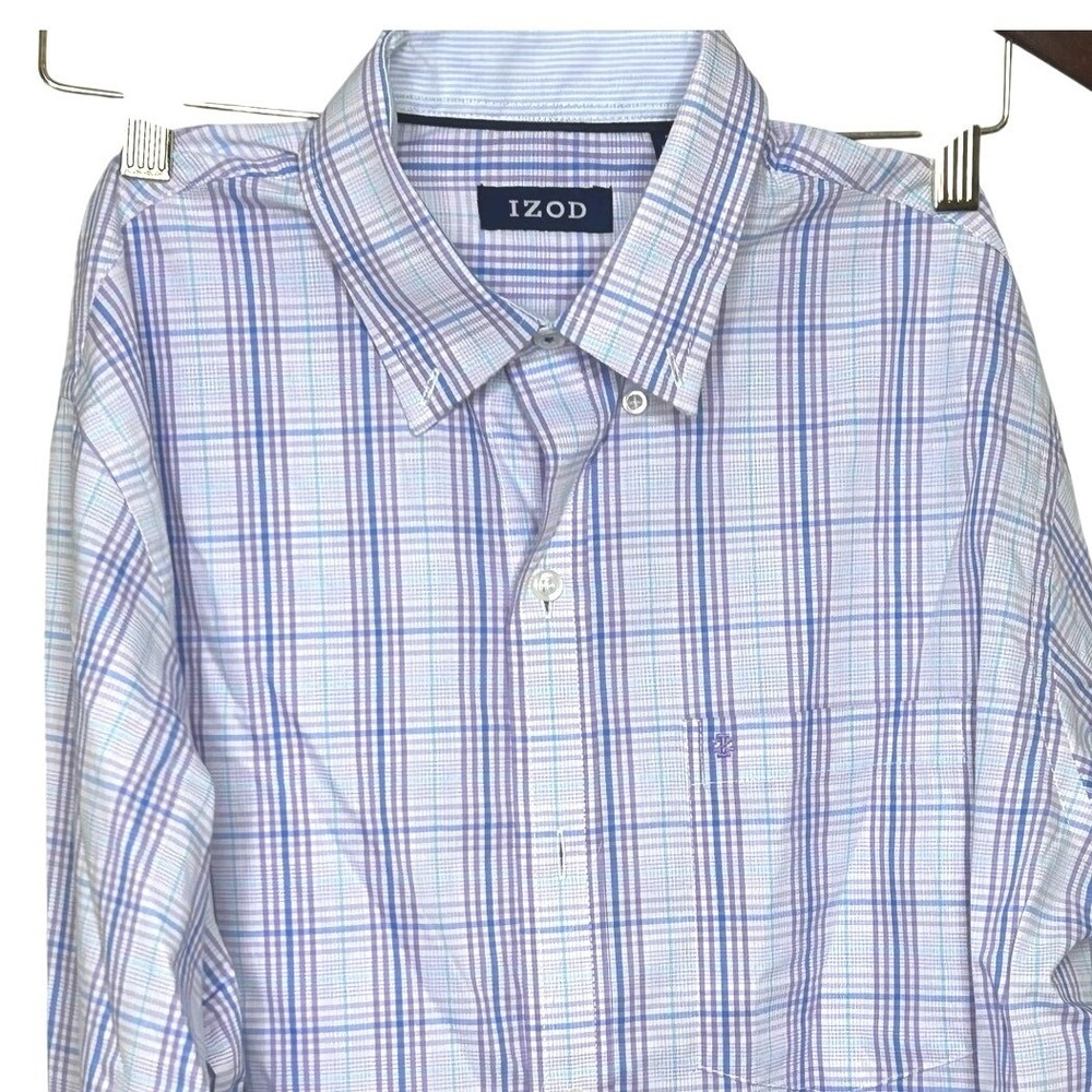 IZOD Men's Plaid Button Down- small-purple blue‎ white long sleeve Egypt